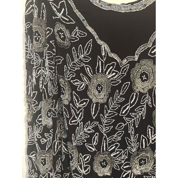 Vintage 80s Stenay B&W Silk Sequin Beaded Midi Dress Asymmetrical Hem Size 10 - Picture 6 of 10